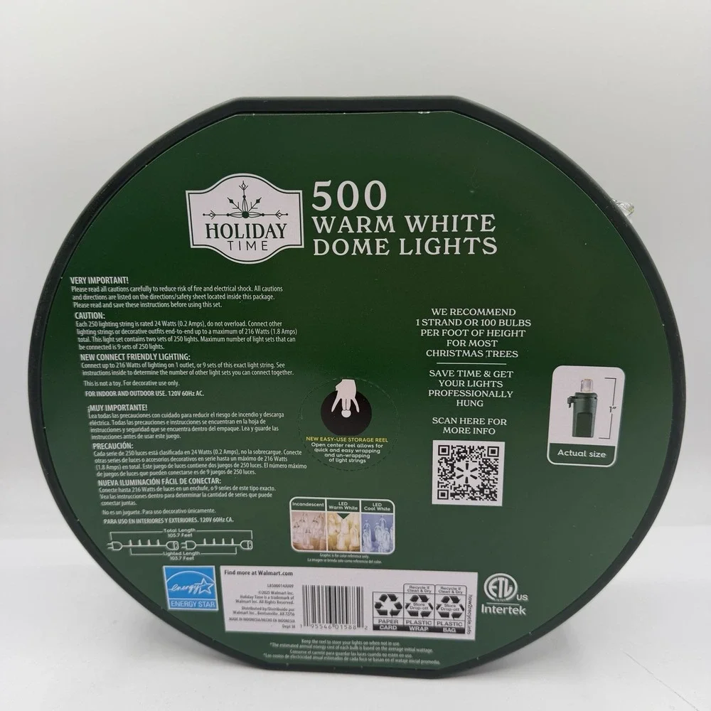 Holiday Time 500-Count Warm White LED Dome String Lights Green Wire 105.7 Ft